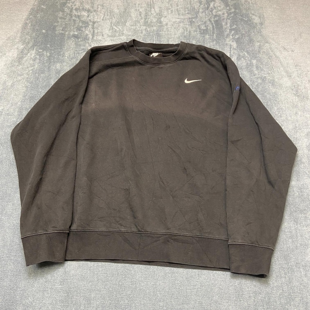 Nike Sweatshirt Mens XL Black Cotton Swoosh Logo Fleece Lined Ribbed Hem Cozy